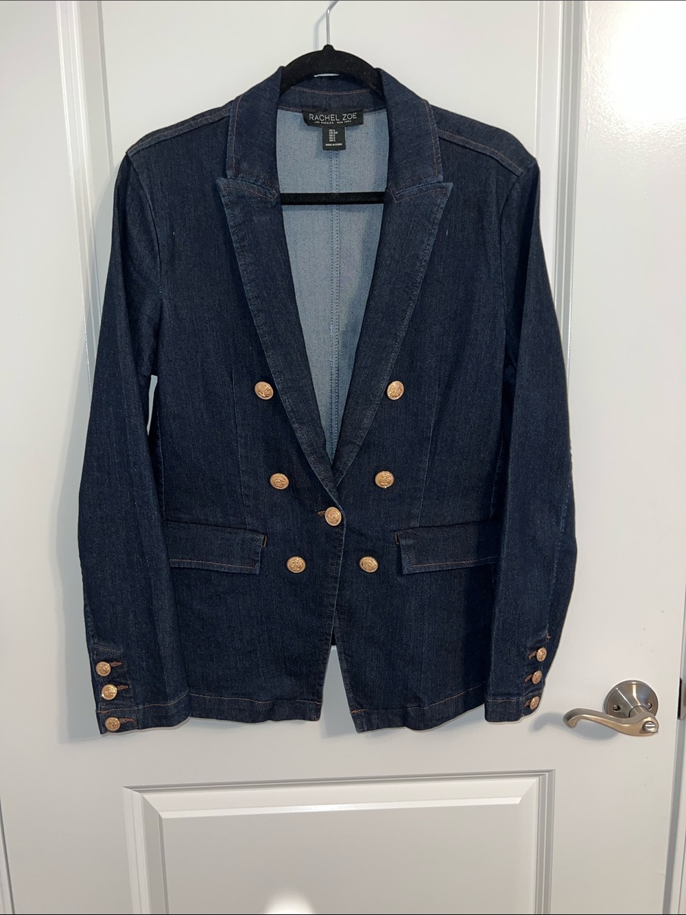 Rachel Zoe Dark Indigo Denim Blazer with Gold Buttons